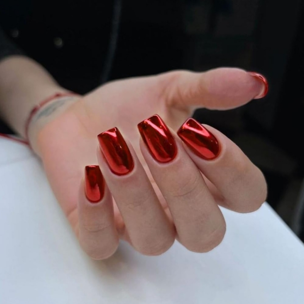 RED CHROME 💅 Nails 24 PCS  glue on OR press on W DIY KIT.